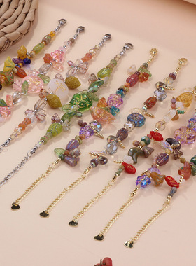 复古多巴胺春夏手链彩色水晶碎石清新甜美琉璃花朵手工串珠手饰品