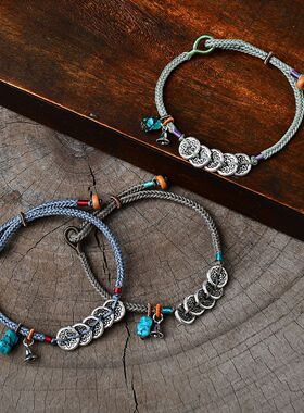 原创设计手绳藏银配件纯手工编织松石橄榄核搭配情女款