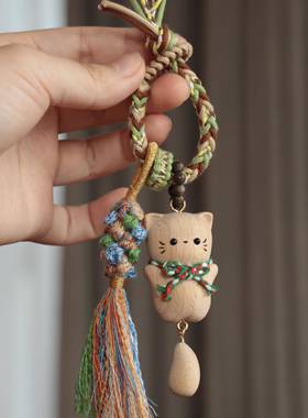 原创设计榉木摆尾猫包挂文玩时尚饰品佛珠挂饰简约百搭礼物S2818