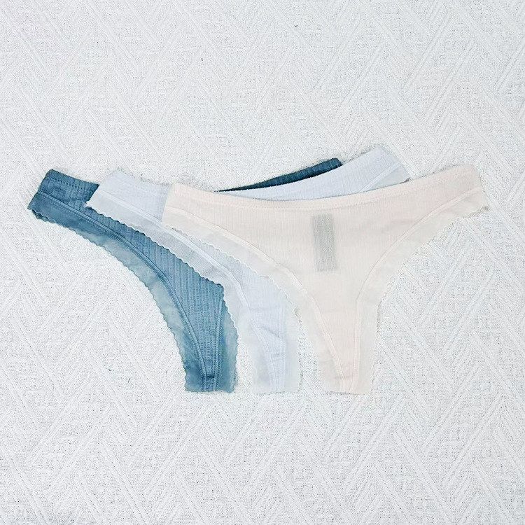 外贸单女士锦纶少女丁字内裤甜美花边短裤低腰性感T裤纯色短裤