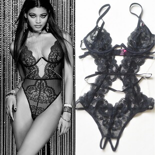 Lasenza辣嗓子蕾丝连体衣黑色开放式情趣内衣纯欲女上托聚拢火辣