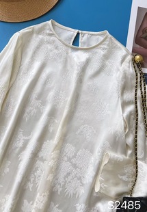 优雅风 简约新中式 24年桑蚕丝真丝蝴蝶花朵提花圆领女士衬衫 上衣