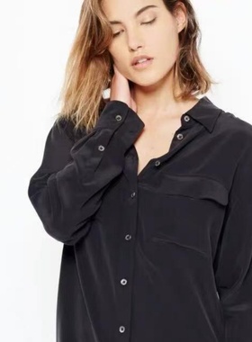 EQ真丝衬衫纯色经典双口袋简约设计感直筒长袖衬衣桑蚕丝女款上衣