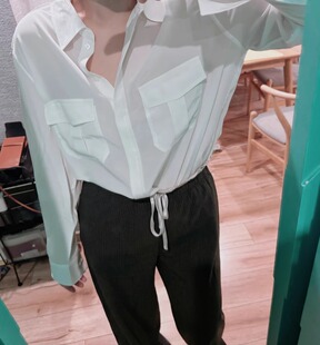 eq家 桑蚕丝双绉宽松版 简章款双口袋长袖女式衬衫中性风