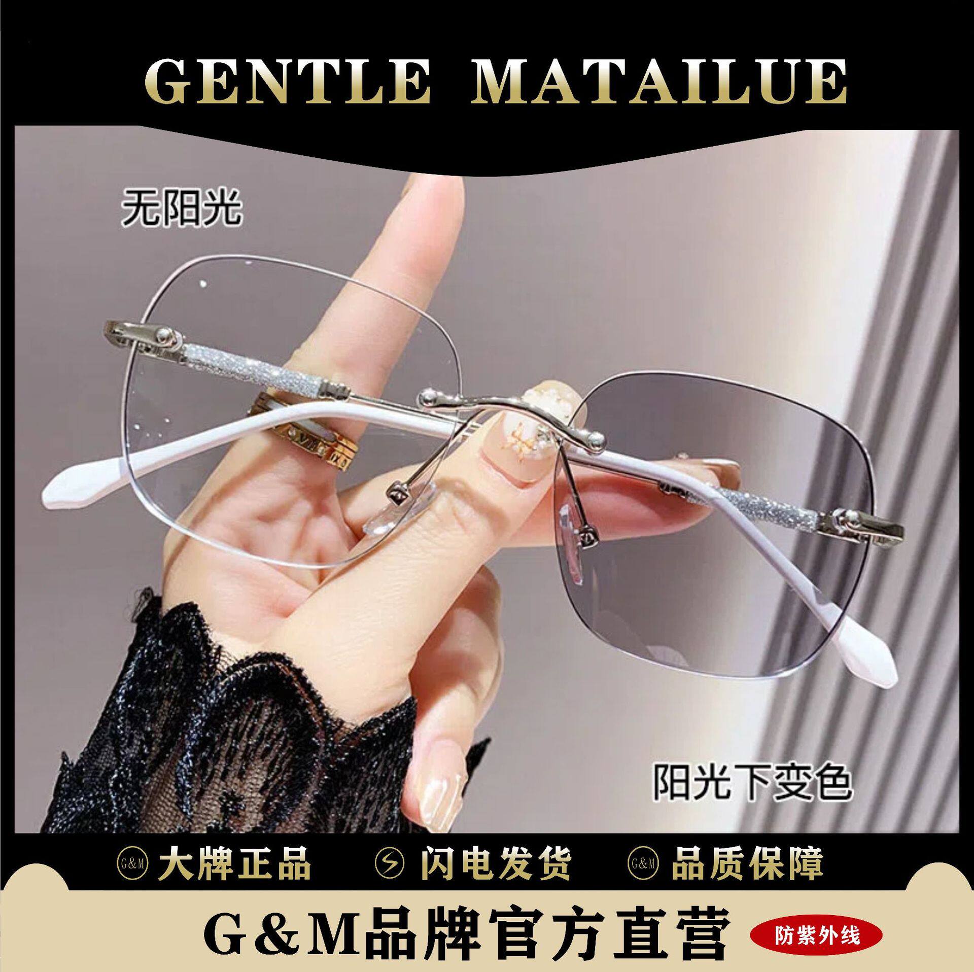 感光变色防蓝光老花镜男款纯欲满天星方形无框素颜大框女老花眼镜