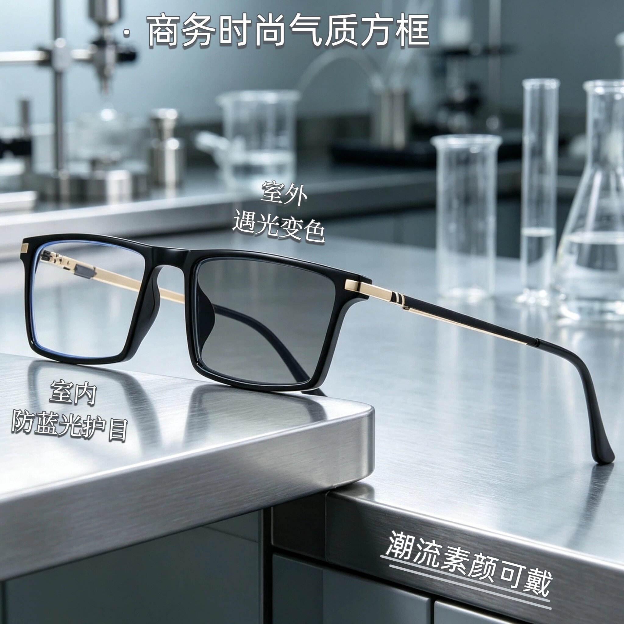 自动变焦变色渐进多焦点远近两用防蓝光方框老花镜中老年老花眼镜