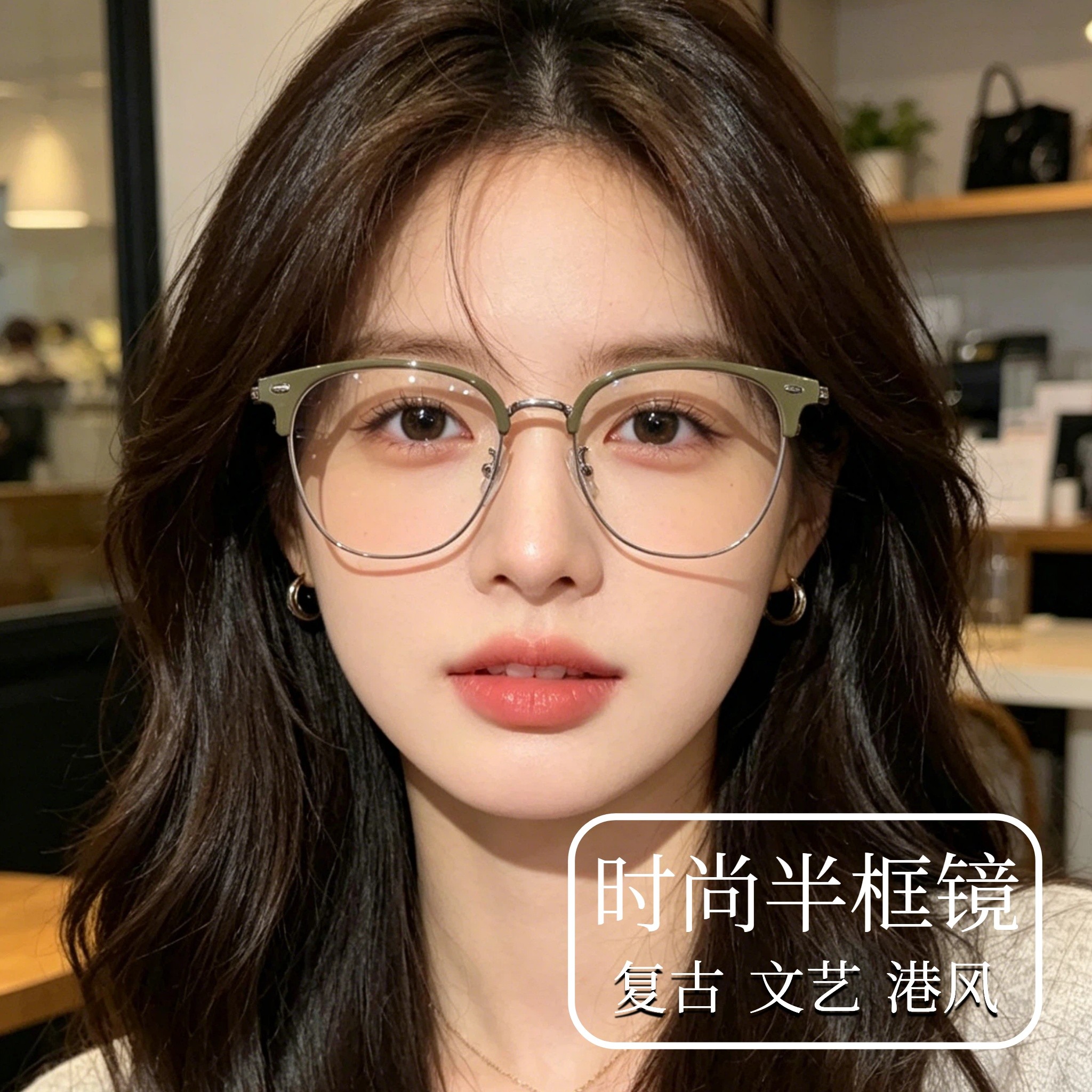 眉毛半框眼镜女近视可配度数素颜显白神器防蓝光散光眼镜框 31007