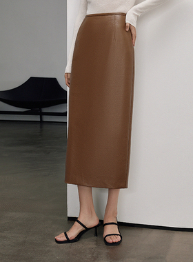 VIVIDINI秋季中腰百搭半身裙显瘦PU皮