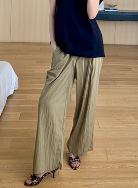 VIVIDINI 自然褶皱抽绳薄款休闲裤