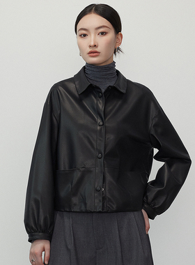 VIVIDINI翻领单皮皮衣气质百搭皮外套