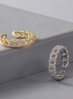 爆款 铜镶满锆石戒指女 个性时尚潮INS手饰 18K金饰品