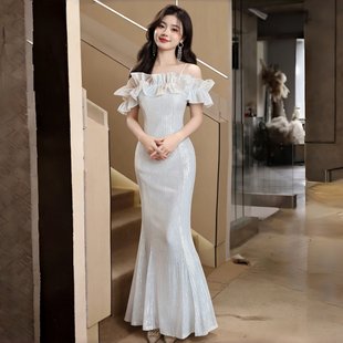 2026新款宴会年会主持人亮片晚礼服裙轻奢小众高级感鱼尾裙小个子