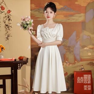 温柔风登记领证小白裙新款高级感毕业艺考礼服裙子日常可穿小个子