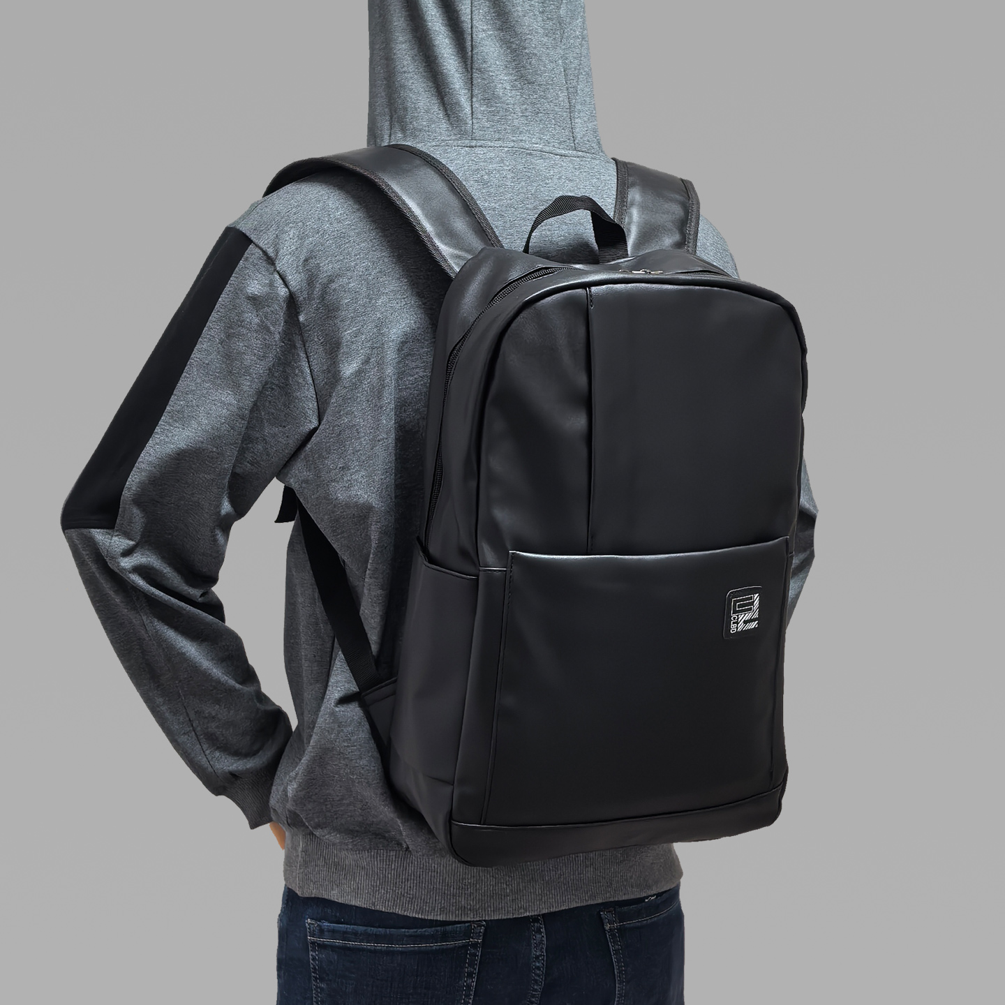 背包男士双肩包黑色PU轻奢高级感