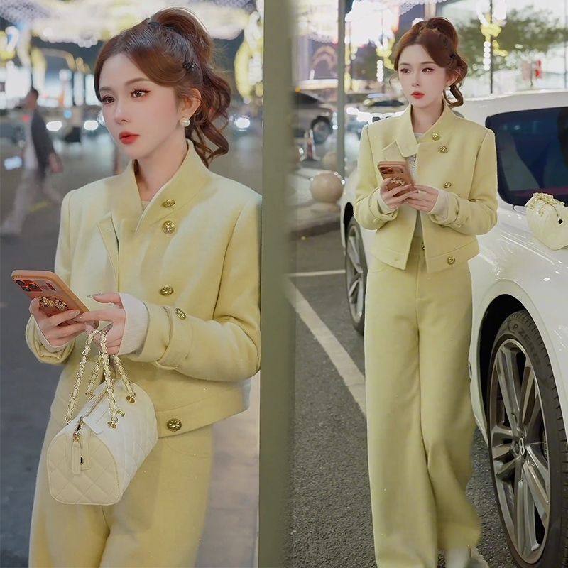 轻熟简约风气质套装女2026春季通勤修身时尚短款外套阔腿裤两件套,女装/女士精品,时尚套装,淘宝优惠券,粉丝福利购,淘宝优惠卷