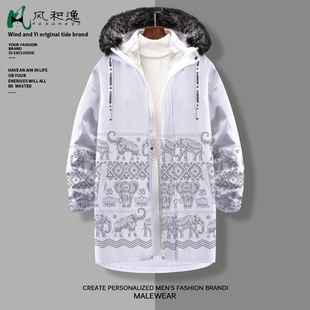 冬季新款羽绒服男泰国大象印花外套可拆卸内胆棉服加厚保暖面包服