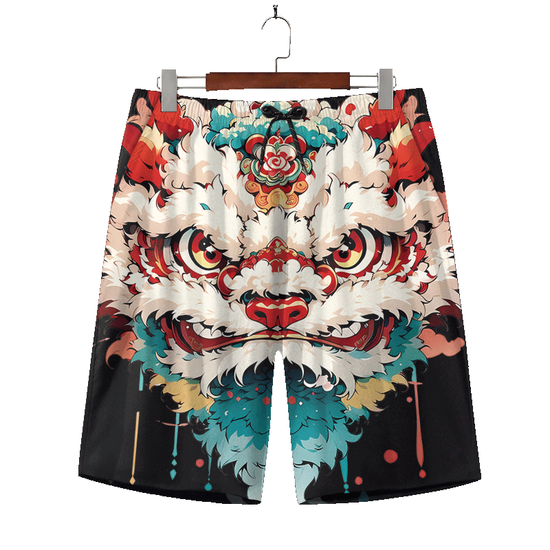 风和逸短裤五分裤国潮醒狮