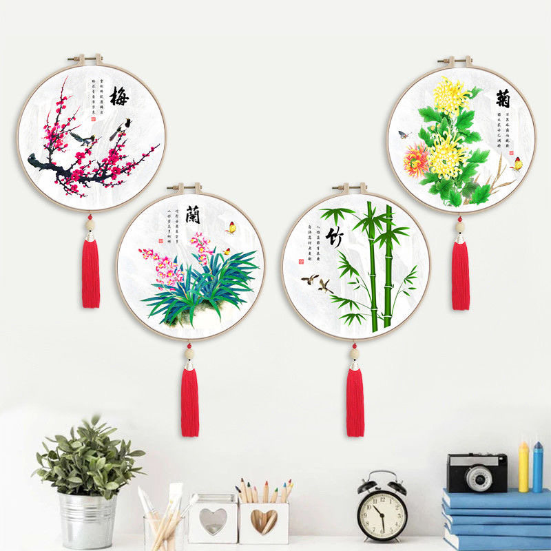带框钻石画新款简单小幅点贴钻十字绣梅兰竹菊钻石绣客厅花卉四联