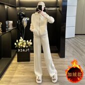 运动套装 秋冬加绒加厚时髦好看卫衣拉链外套连帽休闲两件套女 新款