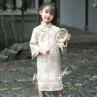 女童长袖旗袍2025新款秋冬新中式改良儿童国风连衣裙小女孩公主裙