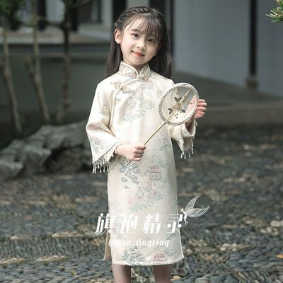 女童长袖旗袍2025新款秋冬新中式改良儿童国风连衣裙小女孩公主裙