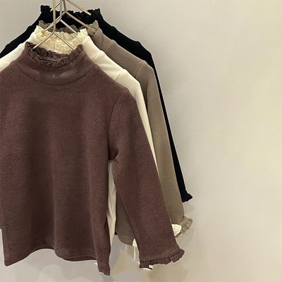 2025秋冬季女童打底衫加厚洋气宝宝韩版长袖内搭蕾丝打底衣