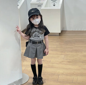 韩版童装夏季2023新款女童字母印花短袖T恤时髦气质半身裙套装潮