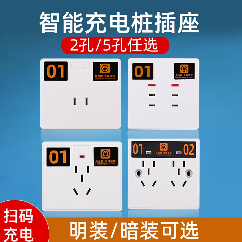 86型电动车电瓶车充电桩专用插座户外室外防水防雨充电五孔十孔