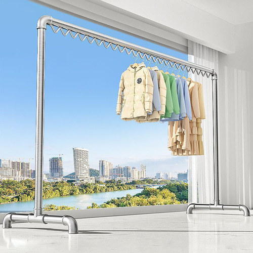 钢管晾衣架加厚凉衣架阳台家用落地卧室户外挂衣服简易晒被晾衣杆