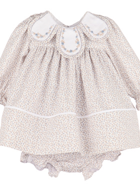 海淘美国Sophie&Lucas luli me25AW女宝米蓝花瓣领手工刺绣打揽裙