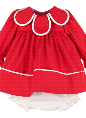 海淘美国 Sophie&Lucas25AW女宝红色灯芯绒花瓣领打揽裙 女宝宝裙