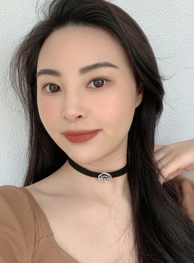 choker山茶花黑色金属日韩风吊坠