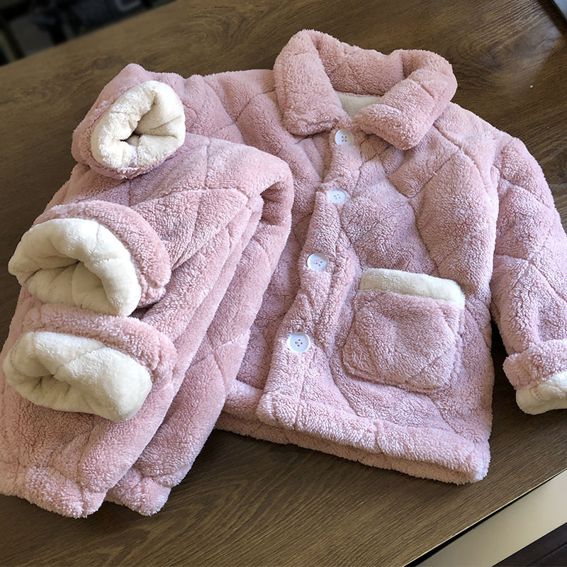 断码特价清仓～棉袄套装~男女童睡衣秋冬季加厚三层夹棉珊瑚绒