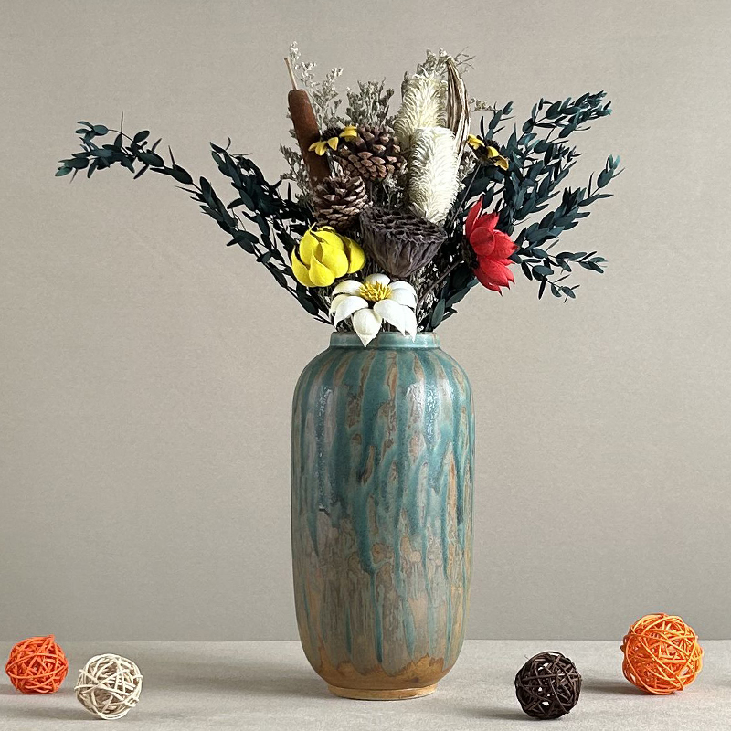 复古粗陶花器景德镇手工陶瓷花瓶小号水养鲜花侘寂风民宿餐桌插花