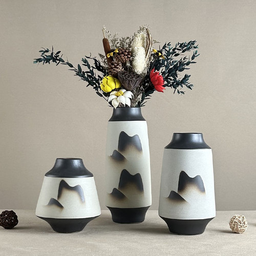 陶瓷花瓶粗陶瓶插鲜花复古怀旧手工民宿酒店侘寂风意境摆件禅意古