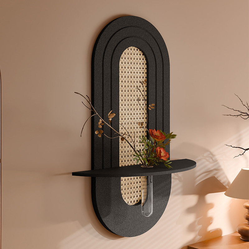 立体砂岩竹编花瓶装饰画绿植植物玄关挂画过道走廊高级感客厅餐厅