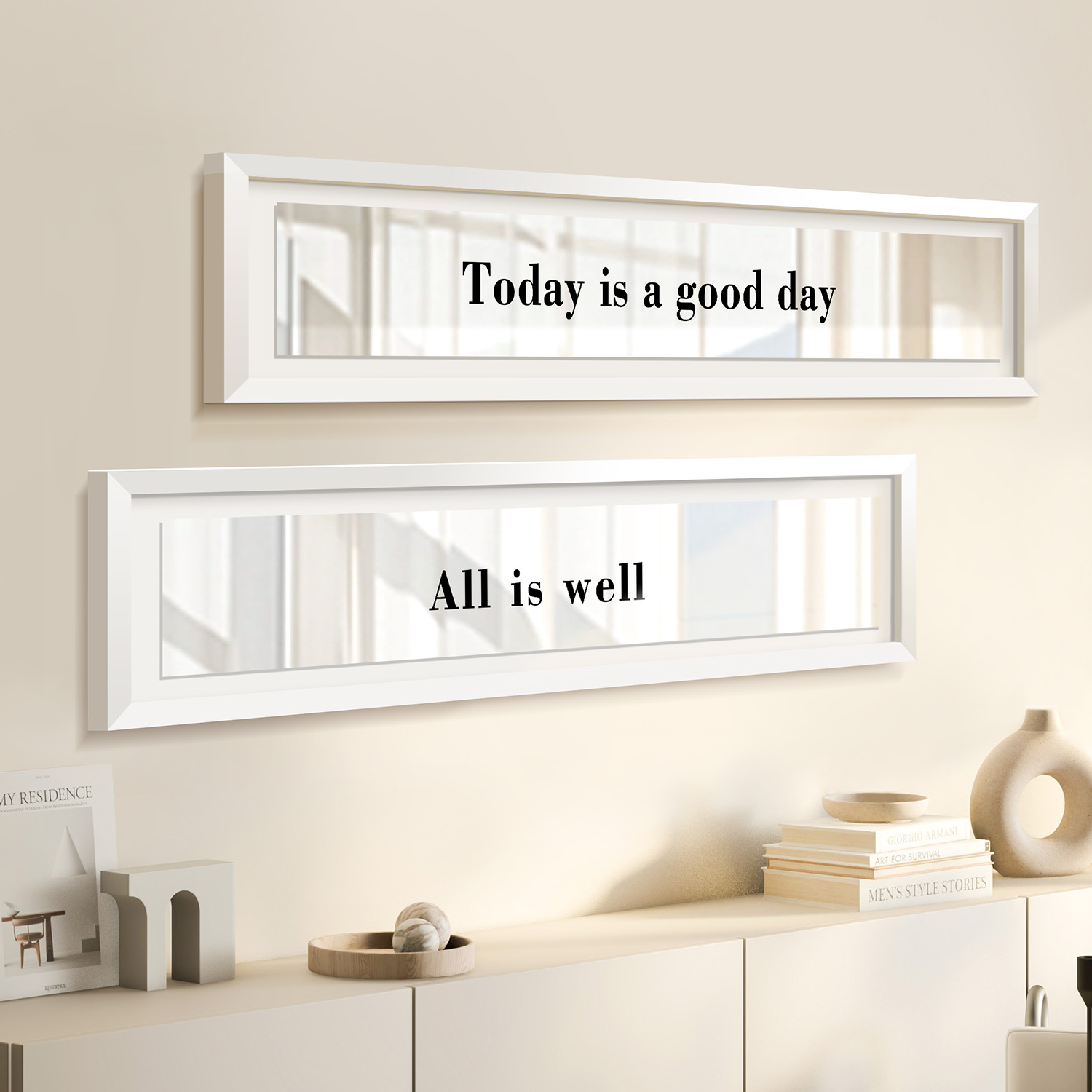 镜子客厅装饰画镜面餐厅挂画饭厅卧室床头画主卧横版横幅励志英文