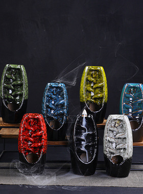 倒流陶瓷香炉创意家居禅意摆件左右逢源中号回流檀香窑变香薰炉跨