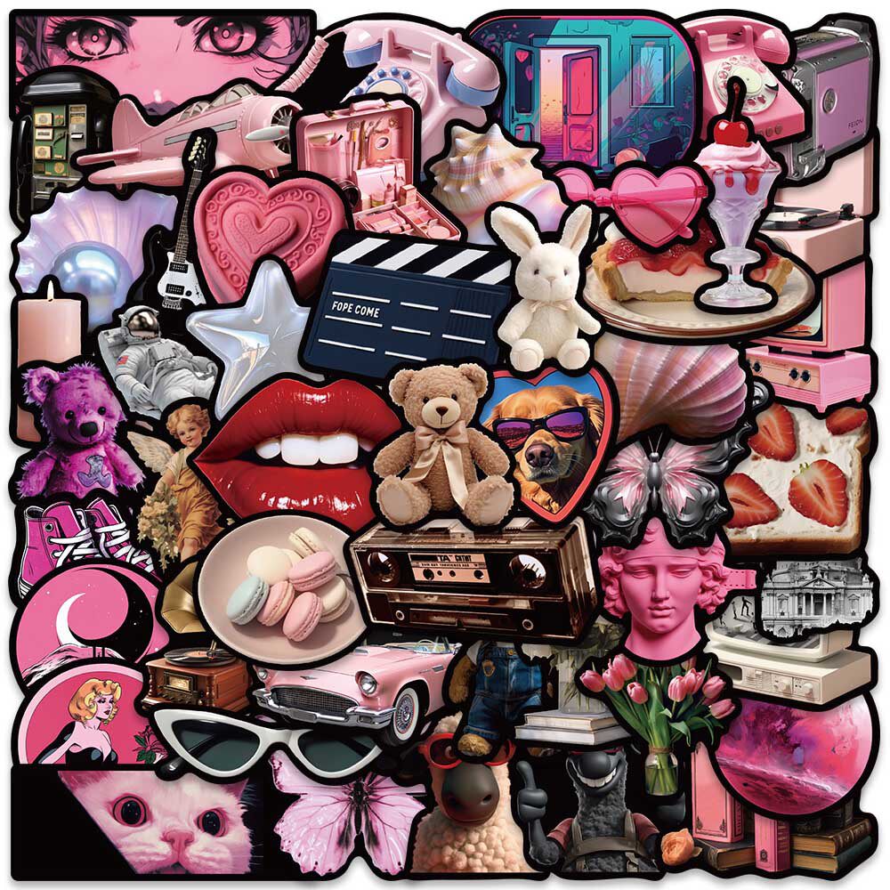 50张粉黑色y2k风格系列涂鸦贴纸行李箱笔记本个性diy装饰贴画