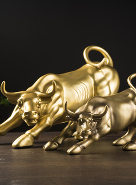 跨境华尔街牛动物摆件办公室客厅家居招财装饰品旺市牛树脂工艺品