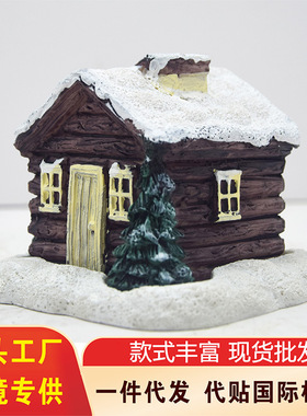 跨境新款圣诞节装饰道具圣诞烟囱雪屋香炉家居办公摆件树脂工艺品