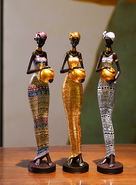 非洲黑人艺术人物摆件创意家居客厅装饰玄关酒柜电视柜树脂工艺品