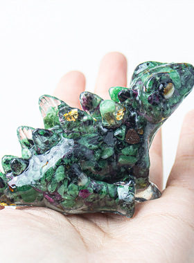 天然水晶碎石滴胶树脂可爱恐龙摆件剑齿龙家居装饰办公桌面摆件