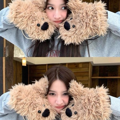 可爱西高地长毛绒手套围巾防风冬季保暖围脖学生毛茸茸小狗护颈