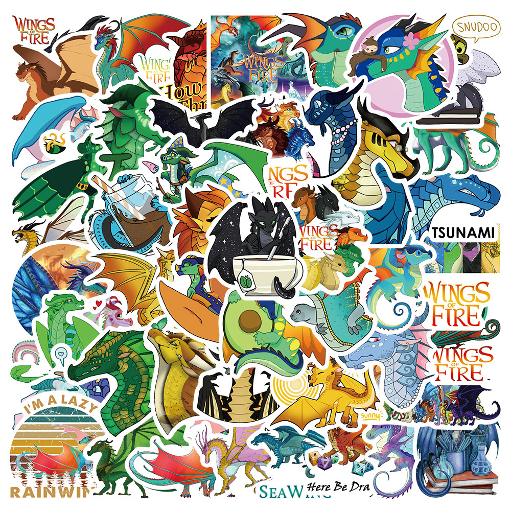 50张卡通动漫小说火翼飞龙Wings of Fire贴画行李箱滑板吉他贴纸