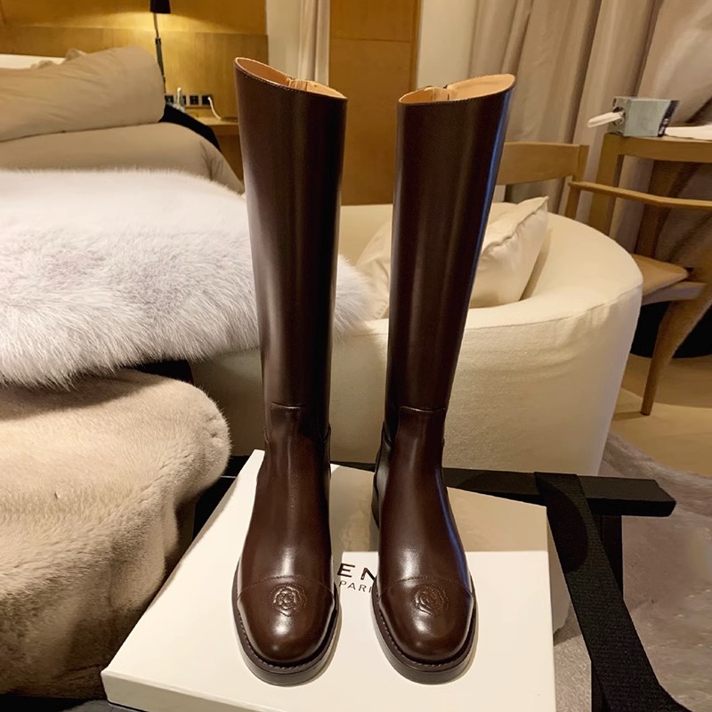 骑士靴小香风山茶花高筒靴长筒靴