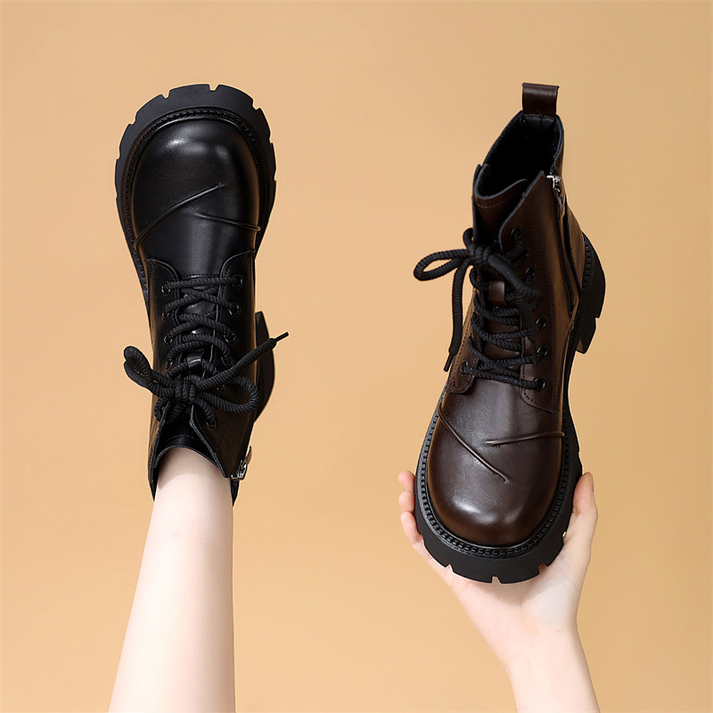 英伦风厚底马丁靴女款冬季加绒短靴增高保暖系带圆头爆款中跟靴子,女鞋,马丁靴,淘宝优惠券,粉丝福利购,淘宝优惠卷