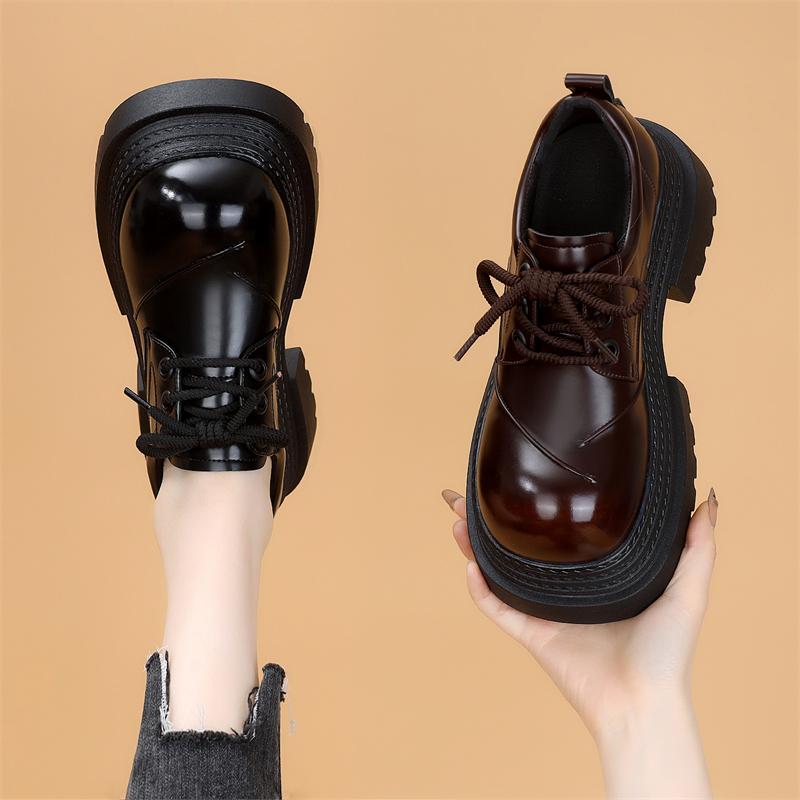 增高圆头乐福鞋女大头小皮鞋