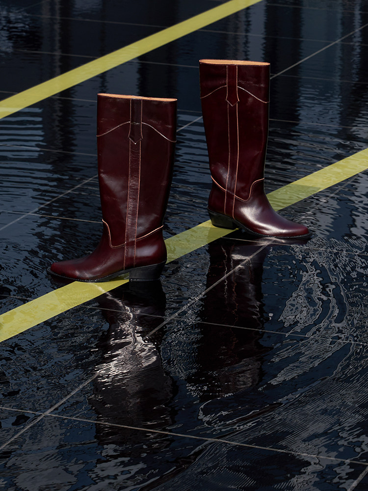 JE ATELIER 아메리칸 웨스턴 클래식 레트로 마유 소가죽 소매 라이딩 나이트 부츠 롱 부츠 하이 부츠