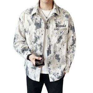 秋季设计感潮流扎染绣字长袖衬衫外套男日系古着感衬衣C2567-P125图片